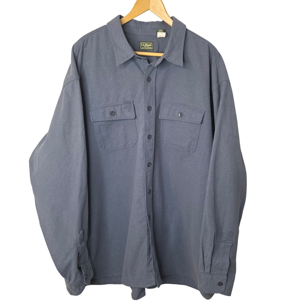 LL Bean Mens XXXL Slate Blue Cotton Canvas Chamois Button Down Shirt Made in USA